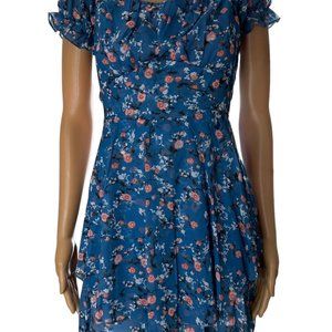 Women Boho Playsuit Romper Medium Blue Orange Floral Off The Shoulder Lined